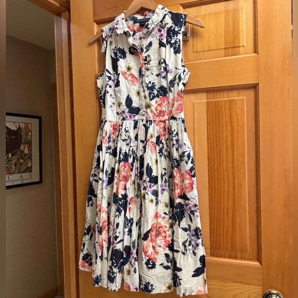 French Connection Floral Midi Dress - Cream, Pink, Blue size small 100% cotton